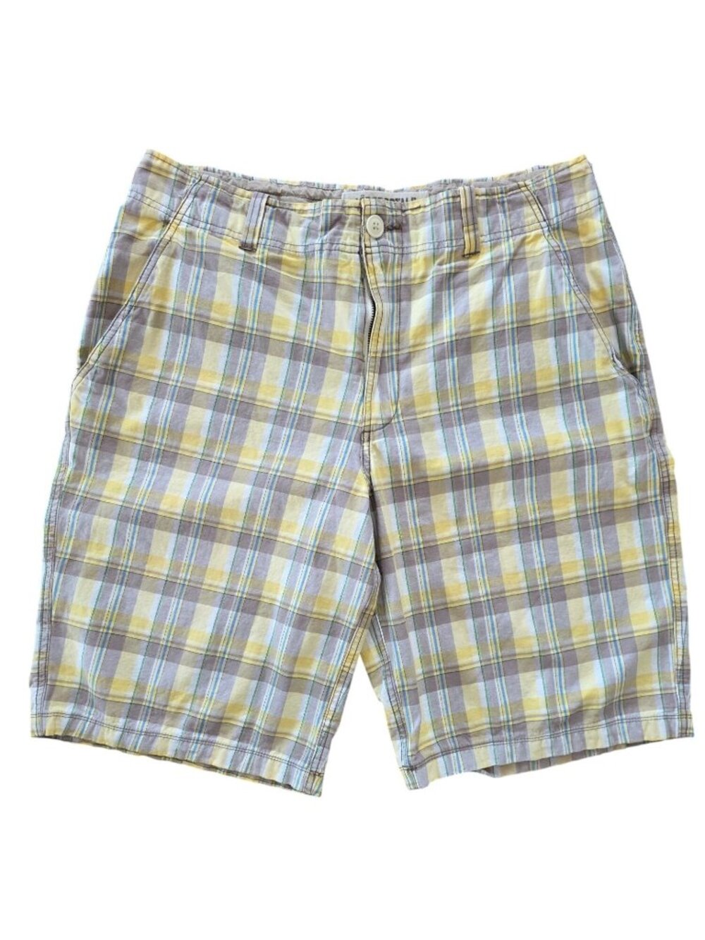 Aeropostale Y2K Preppy Casual Yellow Gray Plaid Cotton Casual Shorts Men's Sz 36